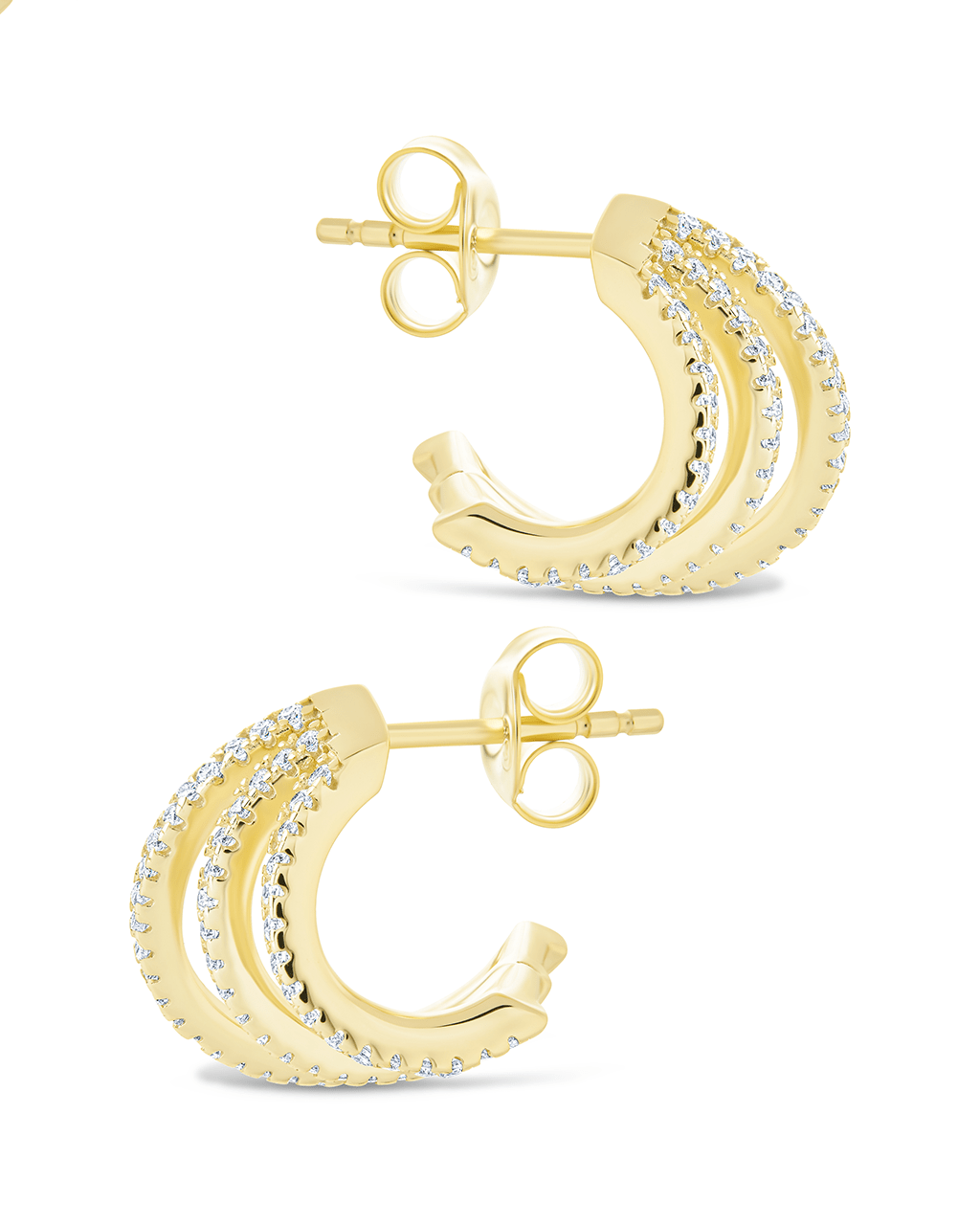 Sterling Silver Porter Triple Row CZ Huggie Hoops