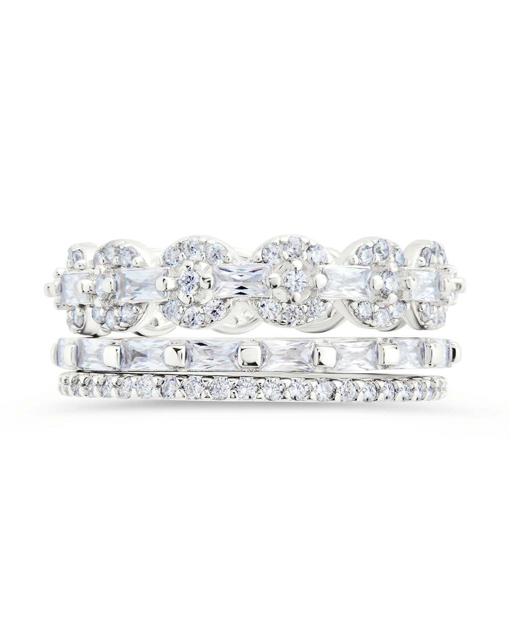 Sterling Silver Melody CZ Bezel Ring Set of 3